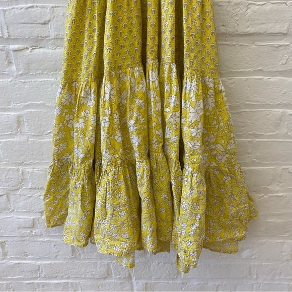 Ro's Garden || Sofia Tiered A-line Mini Dress Floral Block Print Yellow XS