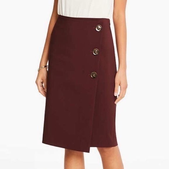 Ann Taylor || Button Pencil Wrap Skirt Maroon 10