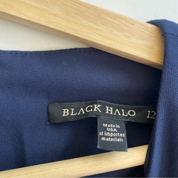 Black Halo || Keyhole Knot Twist Sheath Dress Navy Blue 12