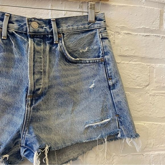 AGOLDE || Jaden Short in Surreal Wash Distressed Blue 26