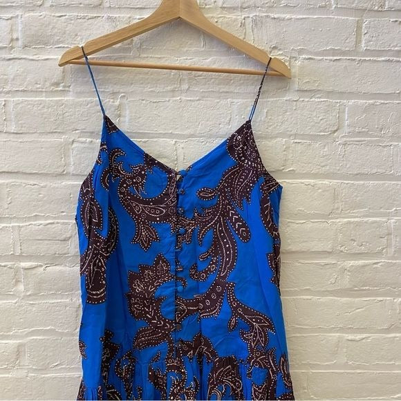 Anthropologie || Atsu Flounced Paisley Maxi Dress Floral Button Back Blue M