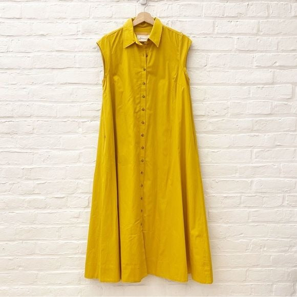 Anthropologie || Cap Sleeved Cotton Shirt Dress Midi Yellow Gold XS NWT