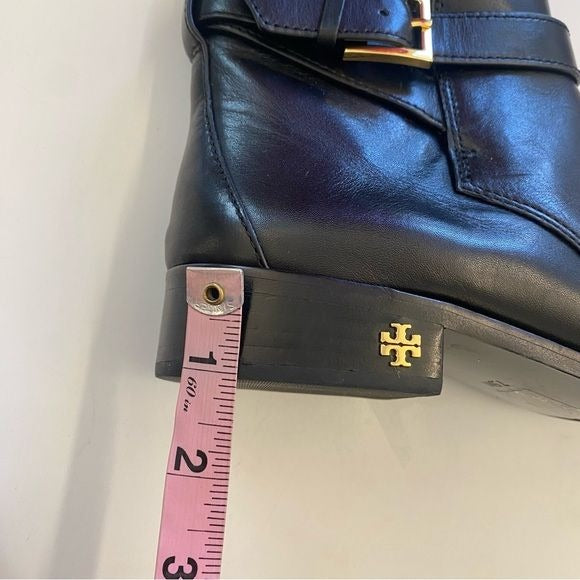 Tory Burch || Brooke Harness Moto Ankle Boots Leather Black Gold 7.5