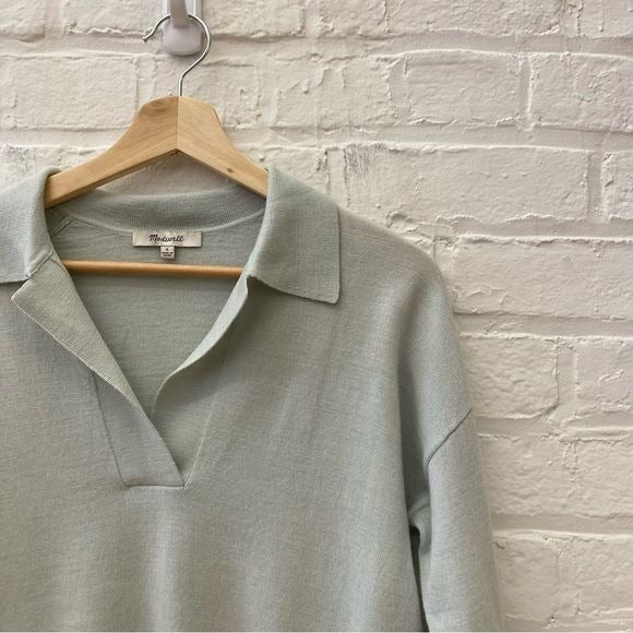 Madewell || Polo Sweater Collared V Neck Merino Wool Mint Seafoam Green Small