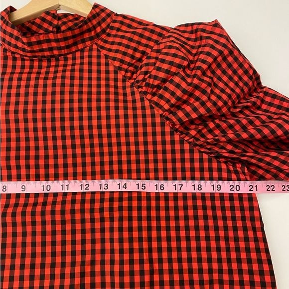 H&M || Gingham Check Plaid Puff Sleeve Blouse Top Red Black Large NWT