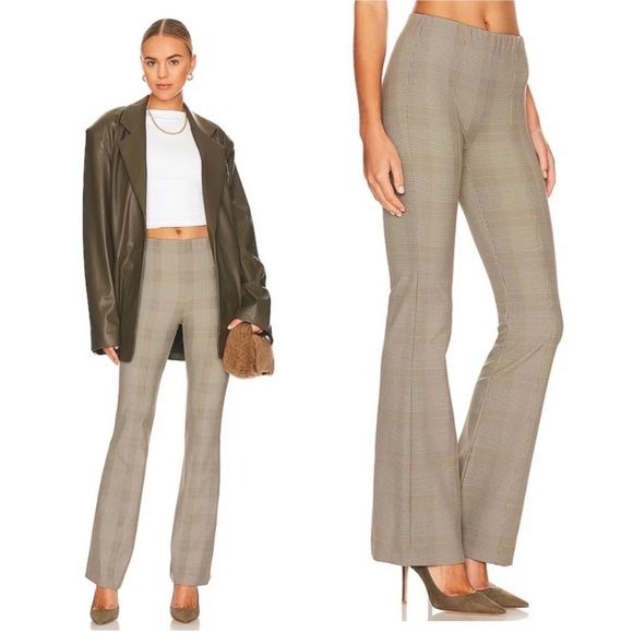 rag & bone || Simone Plaid Slim Fit Flare Pants in Beige Tan Plaid 2 NWT