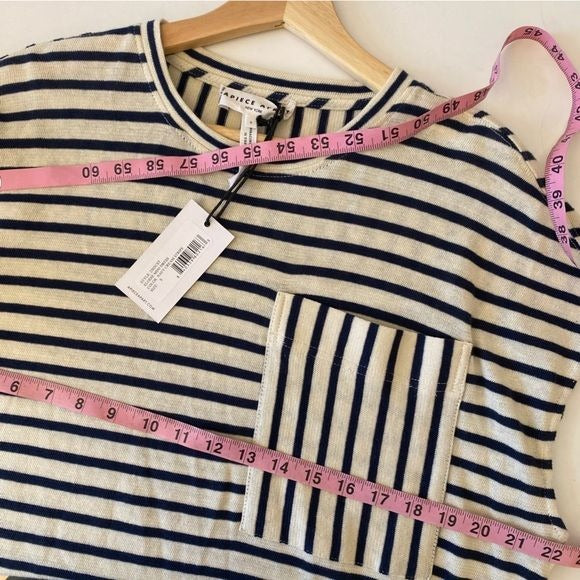 Apiece Apart || Elodie Mini Dress Pocket Boxy Navy Cream Stripe Small NWT