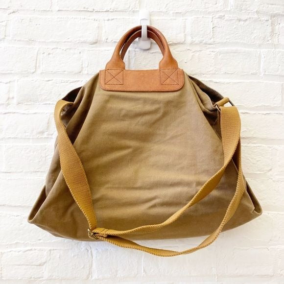 Lands End || Leather and Canvas Tote Bag Strap Tan Brown Olive