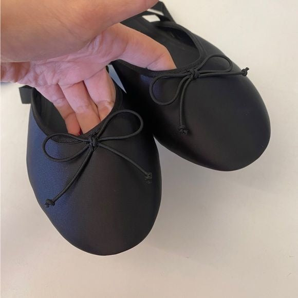 Zara || Satin Lace Up Ballerina Ballet Flats Black 38