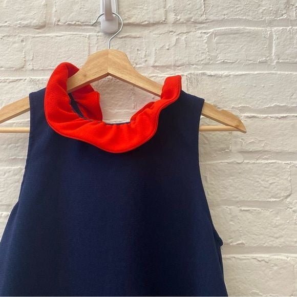 Tuckernuck || Pomander Place Mason Blouse High Ruffle Neck Navy Red Small