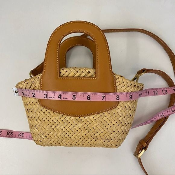 J.Mclaughlin || Wanda Rattan Crossbody Leather Woven Bag Tan