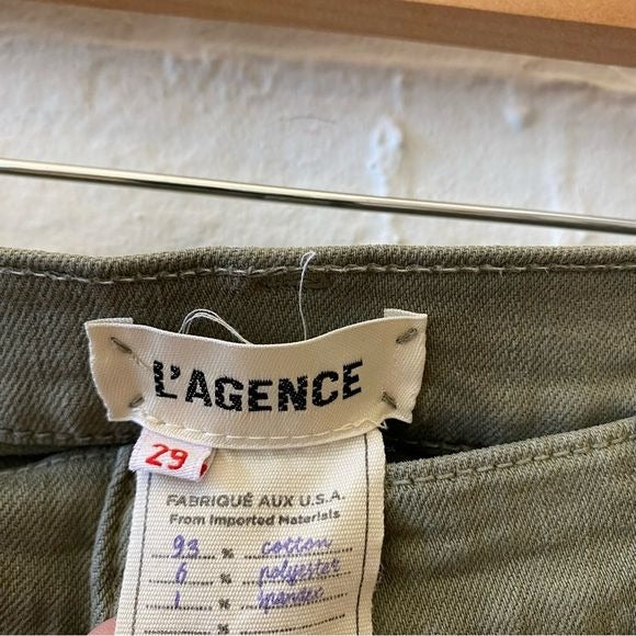 L'Agence || Sada Raw Hem High Rise Straight Crop Jeans Green 29