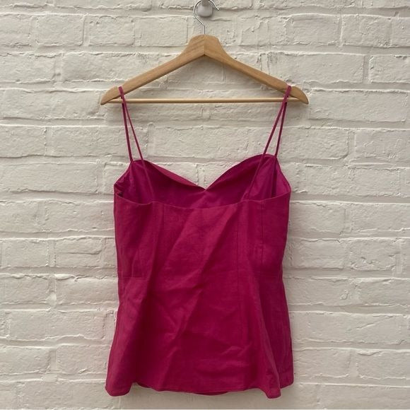 Theory || Sweetheart l Top Pure Linen Tank Camisole in Pop Fuchsia Pink 6 NWT