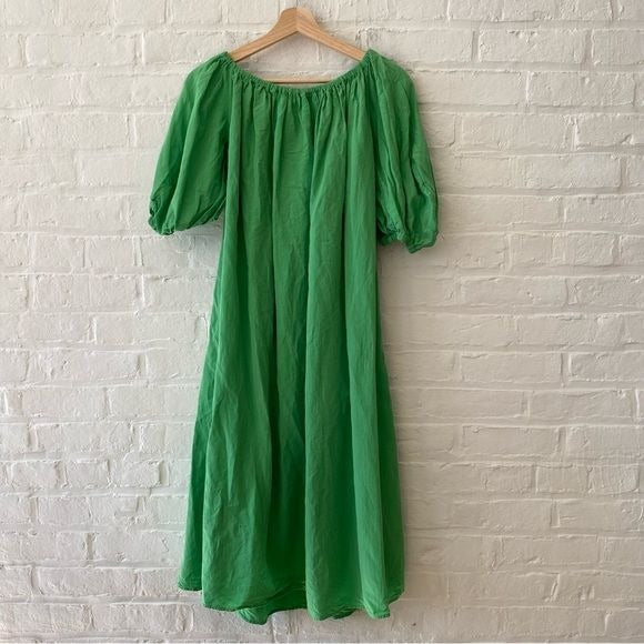 COS || Linen Blend A-Line Puff Sleeve Dress Green 6