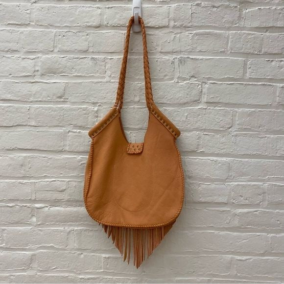 Native Rainbow || Fez Studded Fringe Leather Handbag Purse Peach NWT