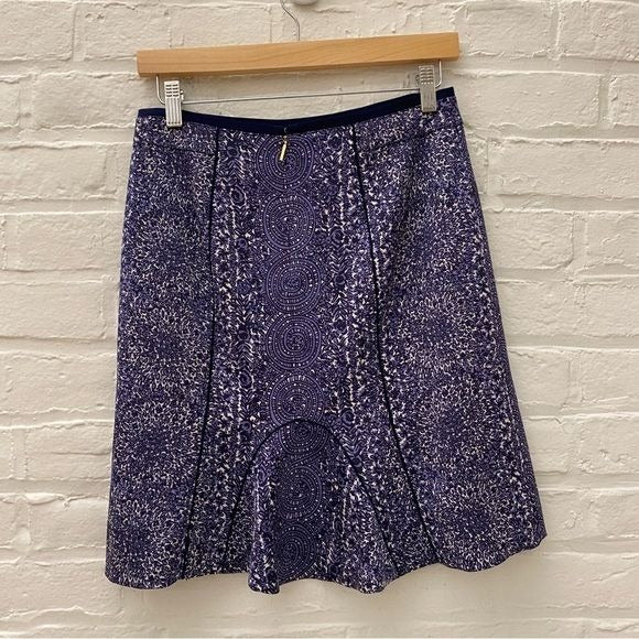 Tory Burch || Fluted Floral Medallion Logo Skirt Blue Purple 2