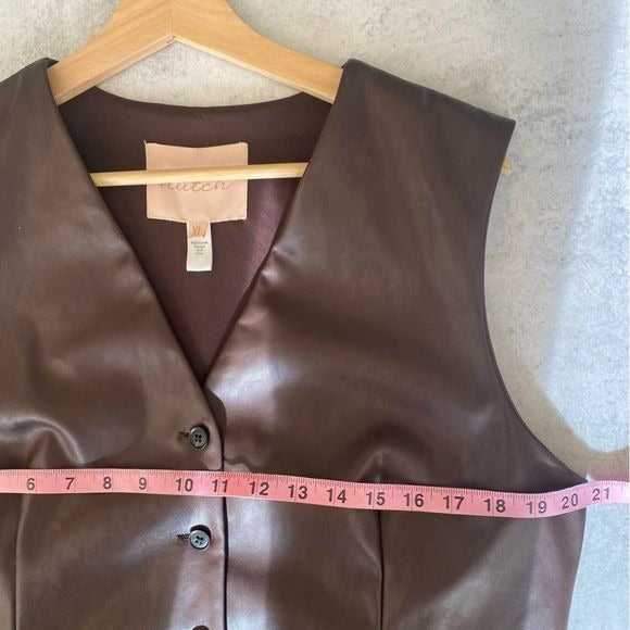 Anthropologie || Hutch 90s Faux Leather Tailored Vest Brown XL