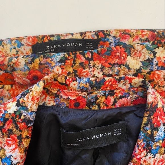 Zara || Two Piece Matching Suit Floral Blazer Pants Red Pink XS / S