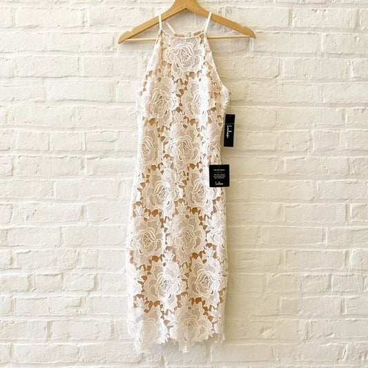 Lulu’s || Temps De L'Amour White Lace Bodycon Midi Dress Bridal White XS NWT