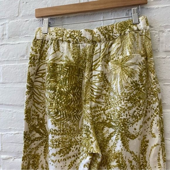 Anthropologie || Pilcro Cottage Surf Pants Palm Frond Floral Print Linen Green S