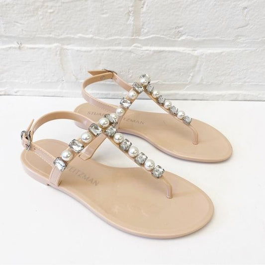 Stuart Weitzman || Goldie Pearl + Crystal Jelly Sandals Blush Pink 6