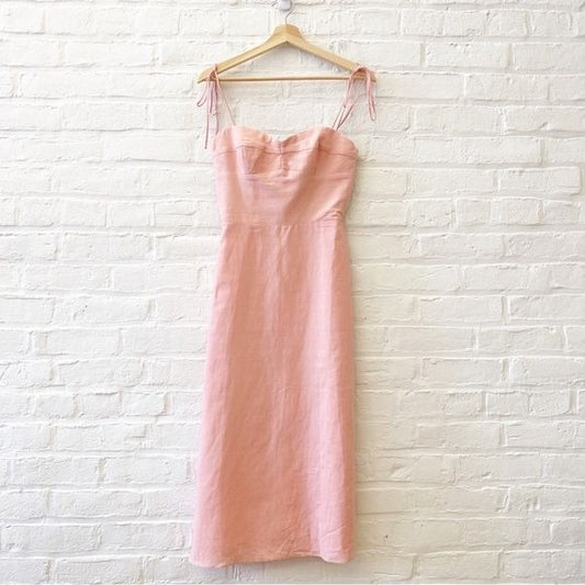 Amanda Uprichard x Revolve || Cava Linen Corset Midi Dress in Blush Pink Small