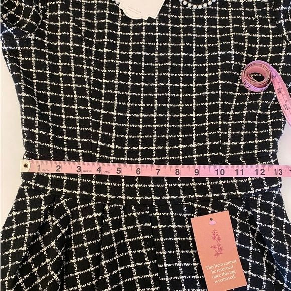 Ivy City Co. || Celine Dress Tweed Pearl Collar Fit & Flare Black Small NWT