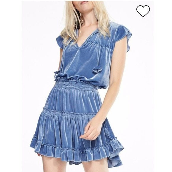 MISA Los Angeles || Matias Ruffle Velvet Mini Dress Blue Small