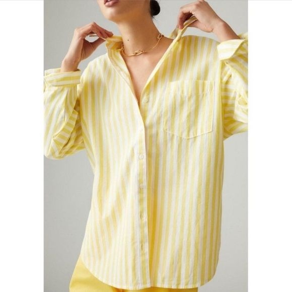 Anthropologie || Maeve The Bennet Buttondown Striped Button Down Shirt Yellow XL