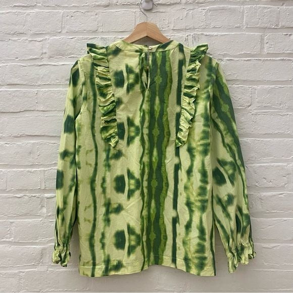 Anthropologie || Samant Chauhan Emilia Ruffled Tie-Dye Blouse Green XS