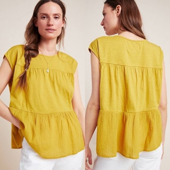 Anthro || Velvet Kirby Babydoll Top Yellow Small