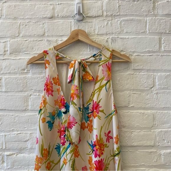 Amanda Uprichard || Marnie Tie Back Swing Dress Sleeveless Floral Off White M