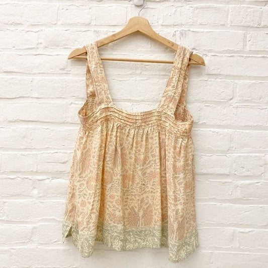 Natalie Martin || Jasmine Top Silk Floral Tan Cream XS