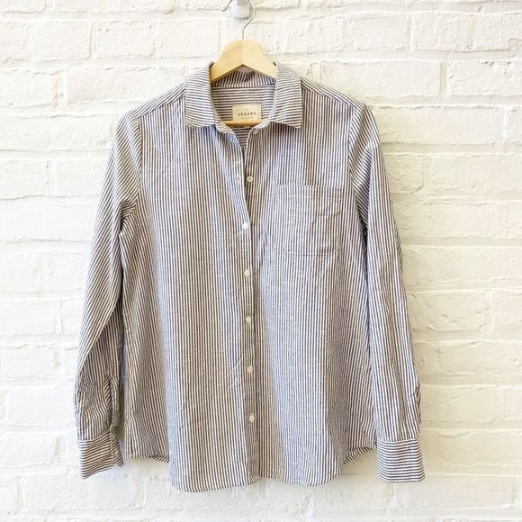 Sezane || Tomboy Shirt Ecru Blue Stripe 36 US 4