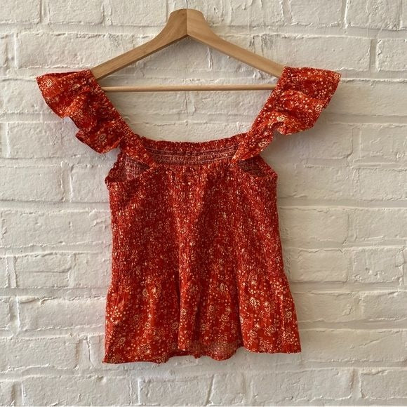 Madewell || Isla Top Smocked Flutter Strap Tank Top Floral Orange 2