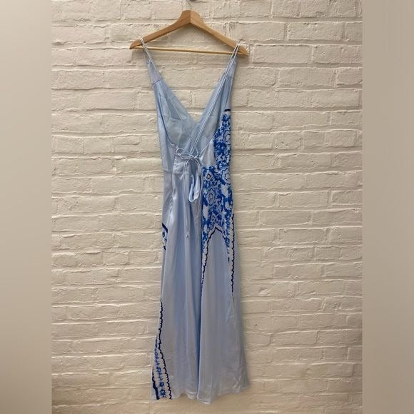 Whistles ||,Silk Tie Dye Bias Dress Strappy Open Back Blue 10 NWT