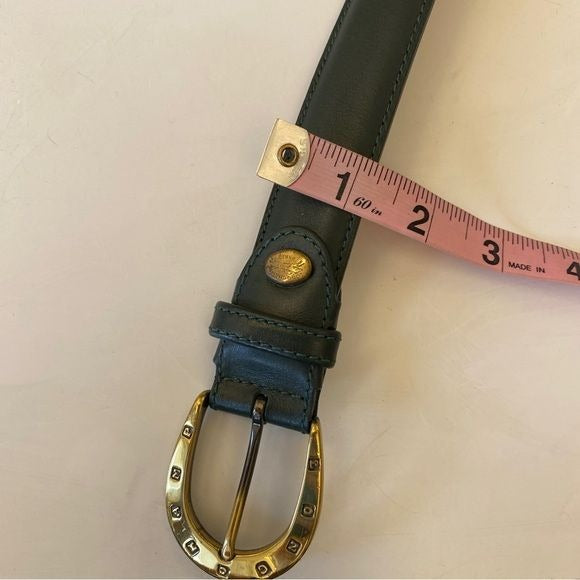 Longchamp || Vintage Equestrian Spell Out Belt Green Leather Brass 105