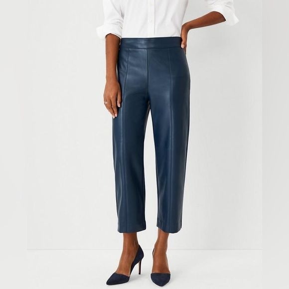 Ann Taylor || Faux Leather Easy Straight Crop Pant Teal 6