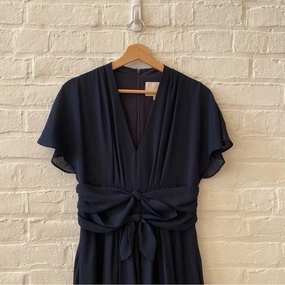 Gal Meets Glam || Jane Tie-Waist Fit & Flare Midi Tea Dress Navy Blue 6