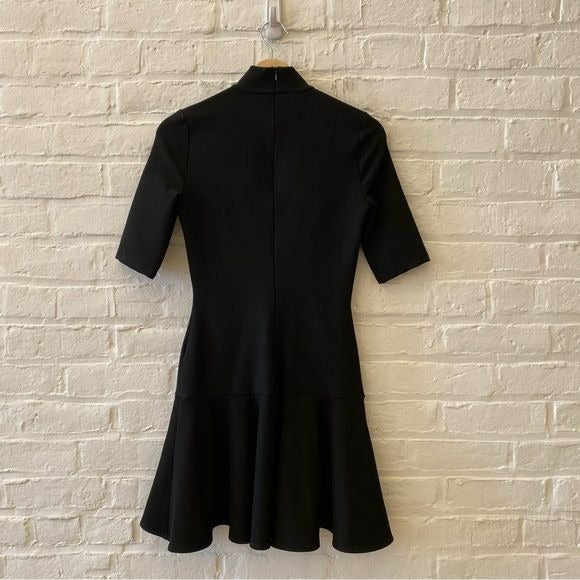 Black Halo || Reeder Mock Neck Drop Waist Mini Dress Fit + Flare Ribbed Black 0