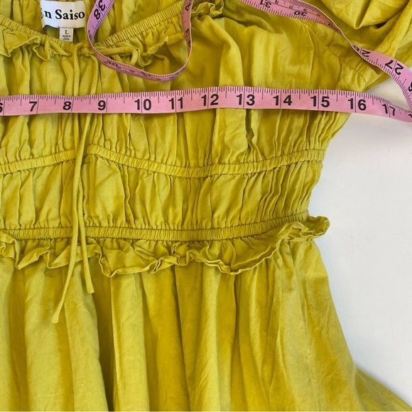 En Saison || Danielle Cotton Mini Babydoll Dress Yellow Green Large