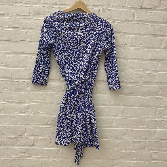 Diane Von Furstenberg || New Julian Mini Wrap Dress Heart Clovers Royal Blue 0