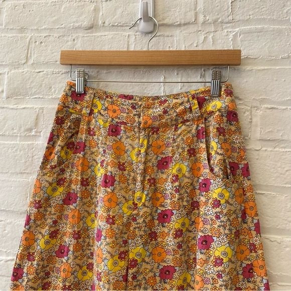 Free People || Menorca Cropped Wide Leg Pants Trousers Cotton Floral Orange 2