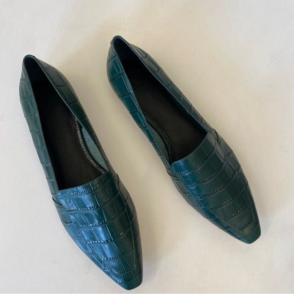 Marc Fisher || Enaba Croc-Embossed Leather Snip Toe Pointed Flats Green 10