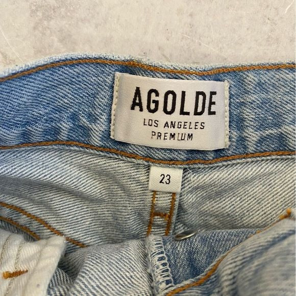 Agolde || Dee Ultra High Rise Denim Short in Digit Cutoff Raw Hem Light 23