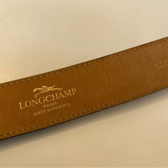 Longchamp || Vintage Equestrian Spell Out Belt Green Leather Brass 105