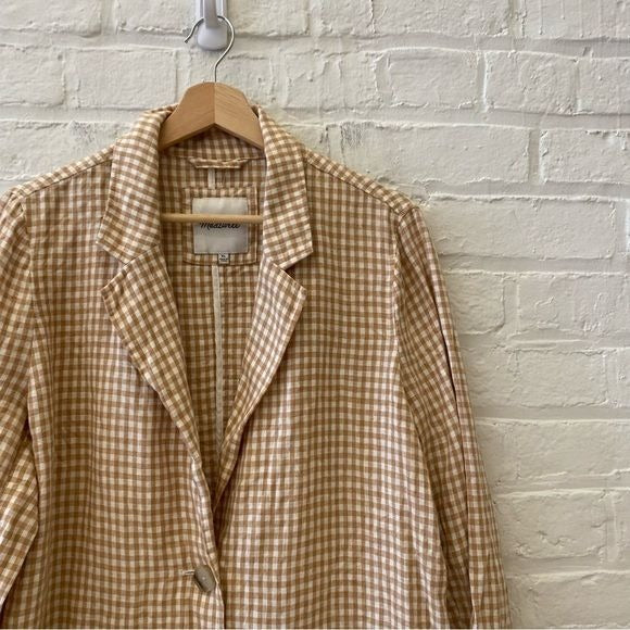 Madewell || Linen Dorset Gingham Check Blazer Tan XL