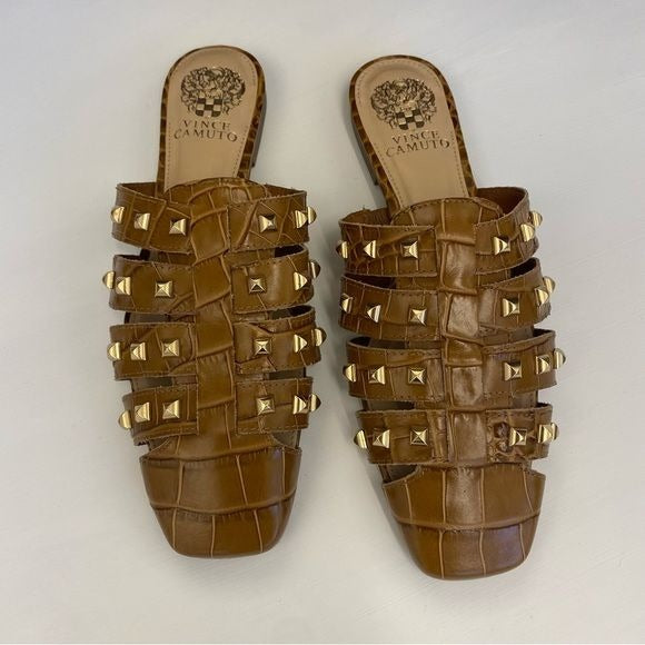 Vince Camuto || Lendinna Studded Cage Mule Tan Croc 8