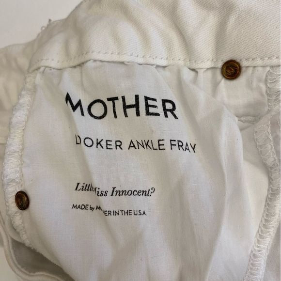 MOTHER || The Looker Ankle Fray Jeans Little Miss Innocent? Distressed White 28