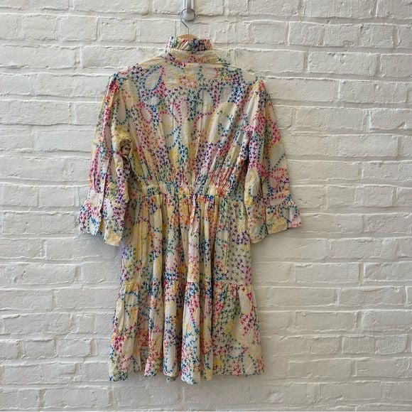 Be Boho || Star Embroidered Rainbow Shirt Dress Medium